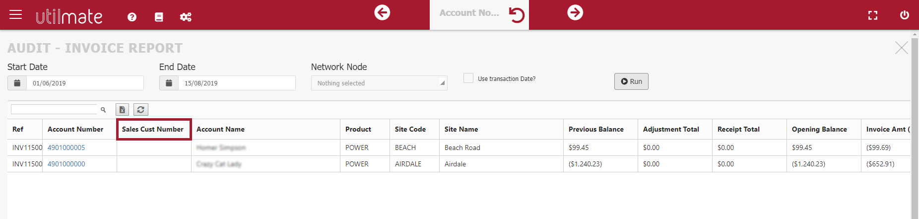 Sales customer number Sales customer number