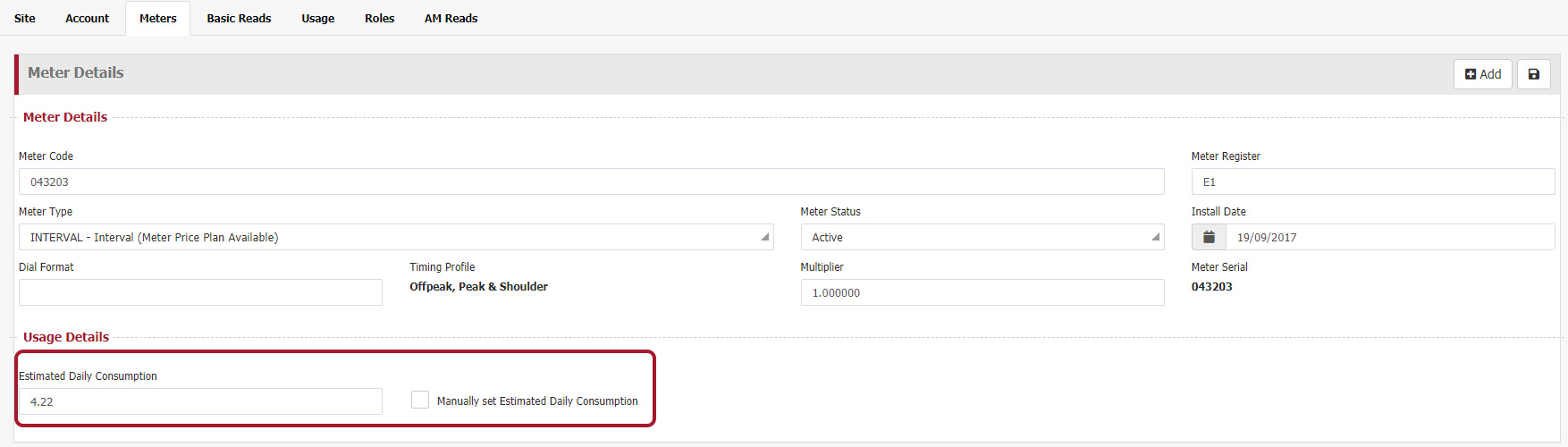 Manual estimate daily consumption Manual estimate daily consumption