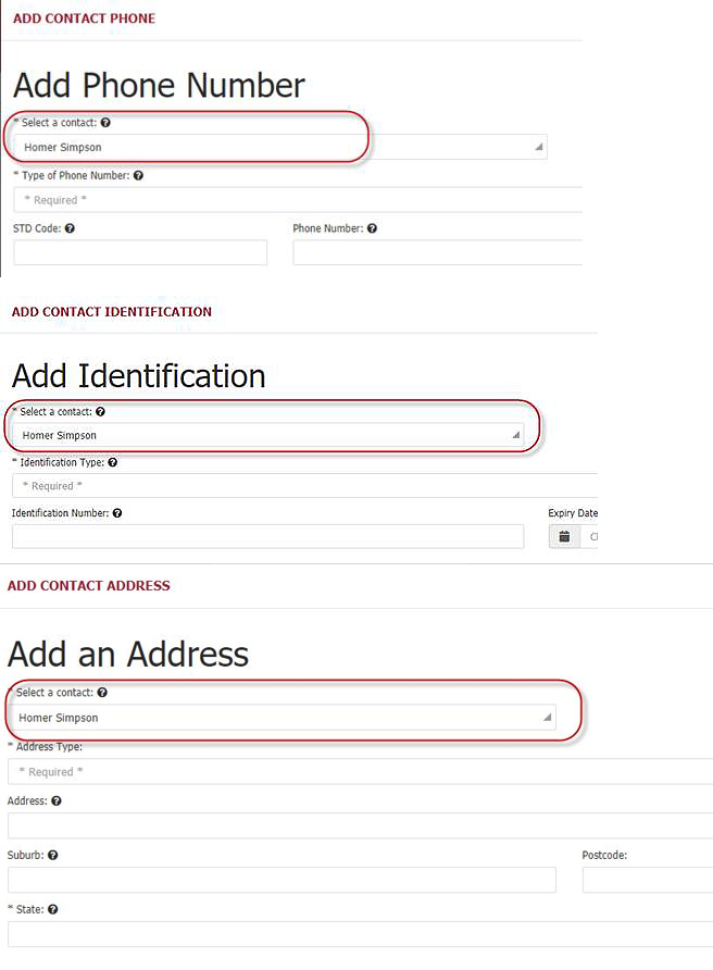 Adding contact phone, identification or addresses Adding contact phone, identification or addresses