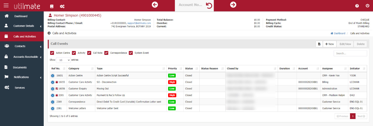 Customer Activity Screen Customer Activity Screen