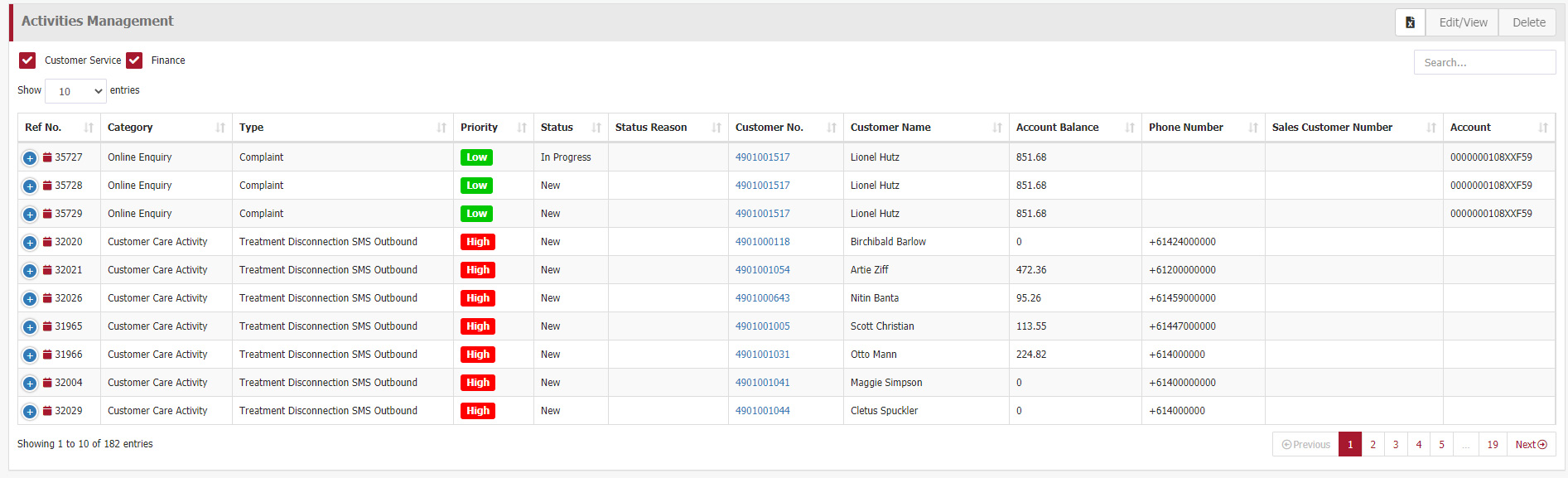 Activity Dashboard screen