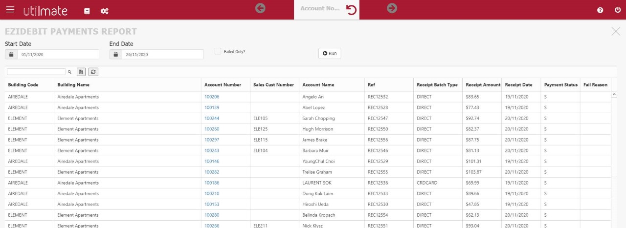 Ezidebit Payments Report