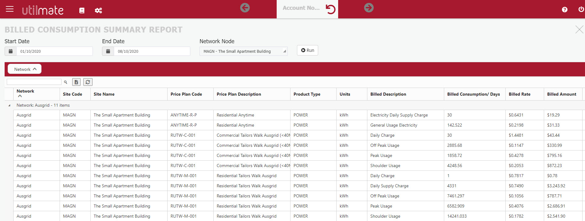 Billed consumption report Billed consumption report