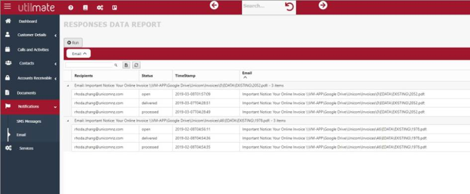 Customer email logs Customer email logs