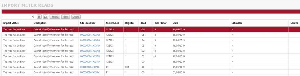 Edit meter reads Edit meter reads