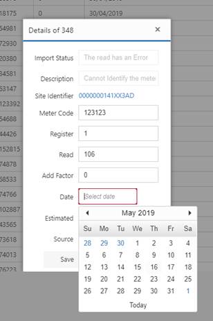 Edit meter reads Edit meter reads