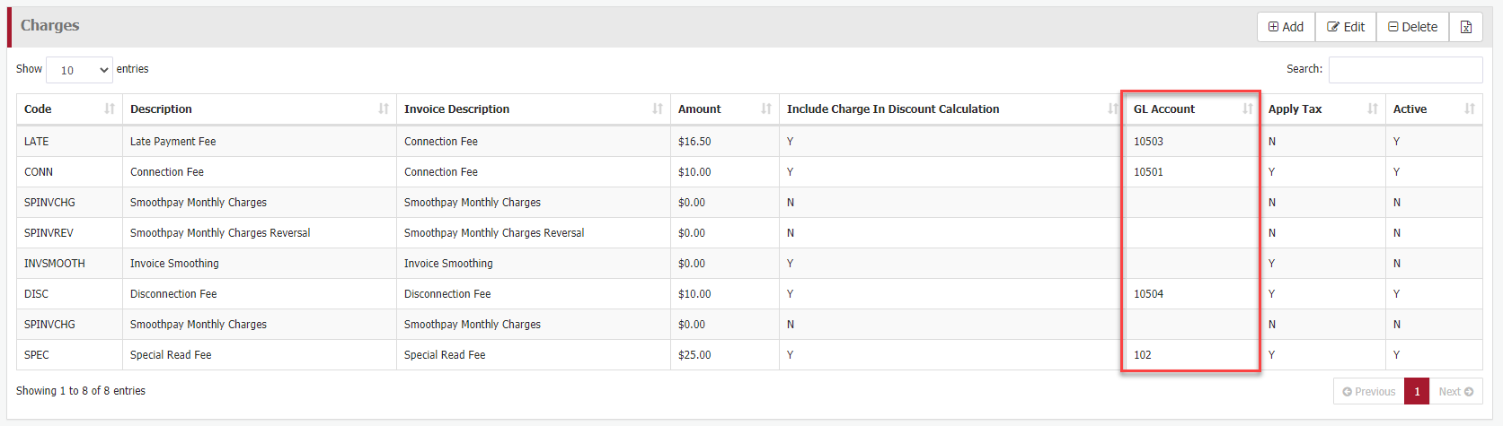 Adjustments and charges maintenance screen Adjustments and charges maintenance screen