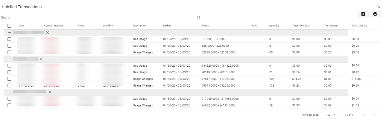 Unbilled transaction dashboard item Unbilled transaction dashboard item