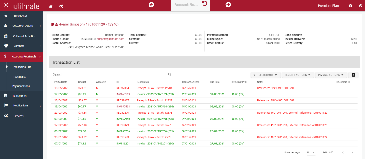 Account receivable -> Transaction list Account receivable -> Transaction list