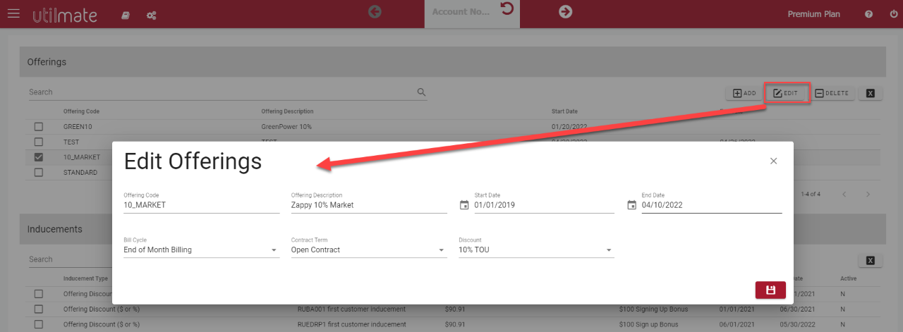 Edit Offerings Edit Offerings