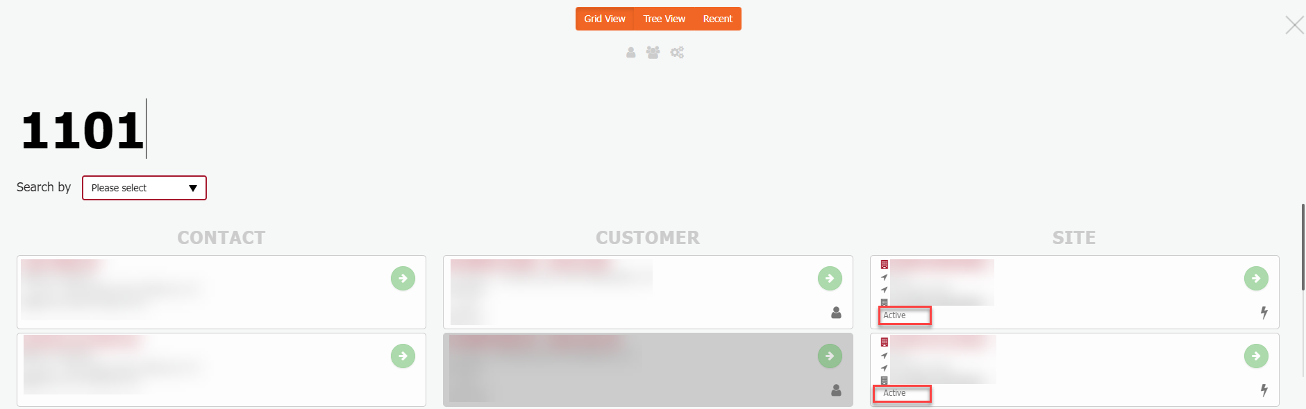 Site Status on Search Screen Site Status on Search Screen