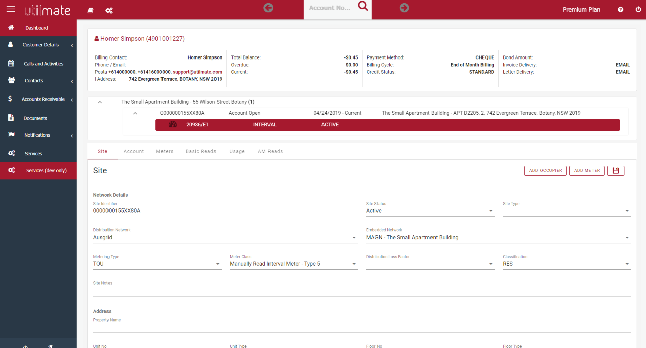 Services screen Services screen