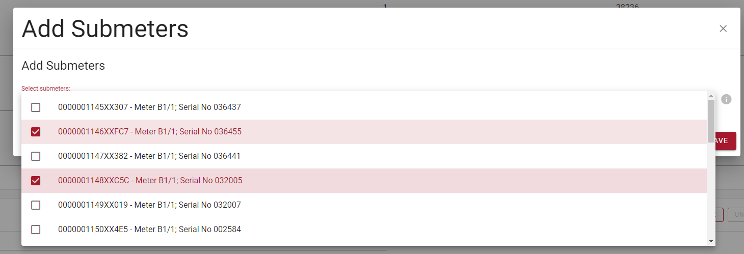Multi-select sub-meters Multi-select sub-meters
