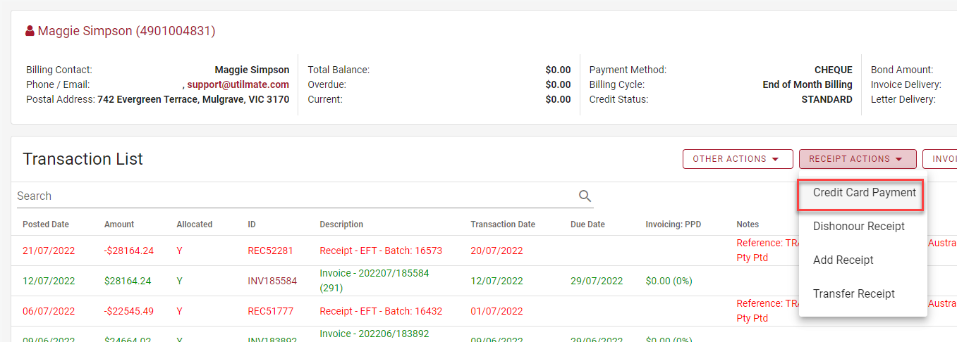 Agents recorded on credit card payments Agents recorded on credit card payments
