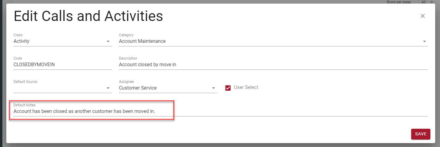 Default activity notes