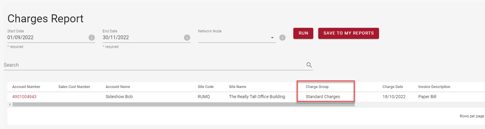 Charges Group in Charges Report  Charges Group in Charges Report