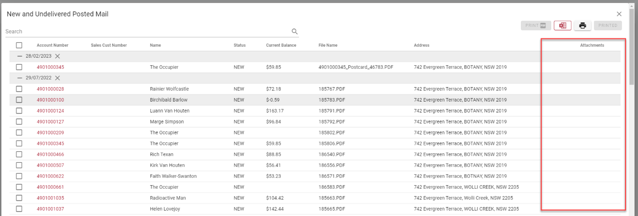 New and undelivered posted mail
