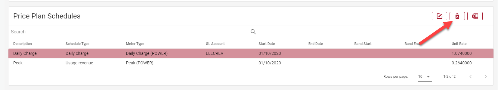 Delete price plan schedules