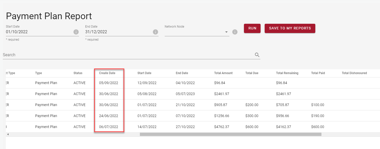 Payment Plan Report Payment Plan Report