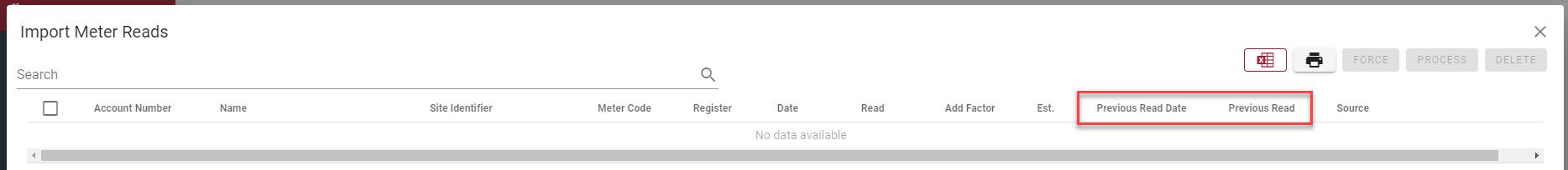 Imported meter reads Imported meter reads