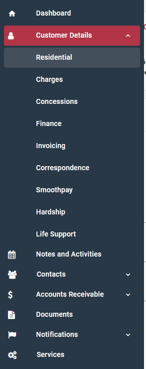 Left hand menu