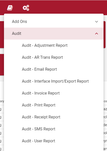 Reports and Maintenance dropdowns Reports and Maintenance dropdowns