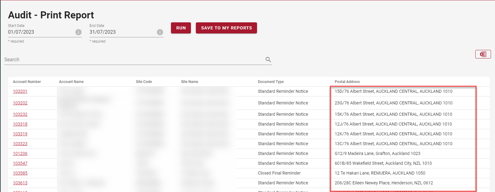 Audit – print report Audit – print report