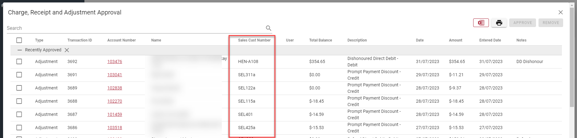 Dashboard -> charge, receipt and adjustments approval