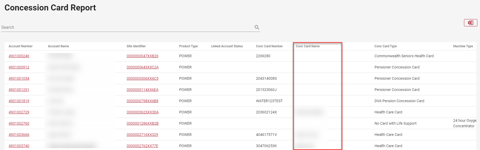 Concession card report Concession card report