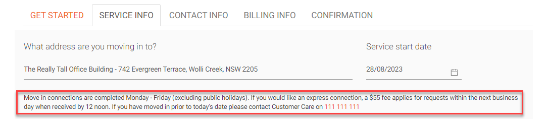 MyAccount move in process – same day connections