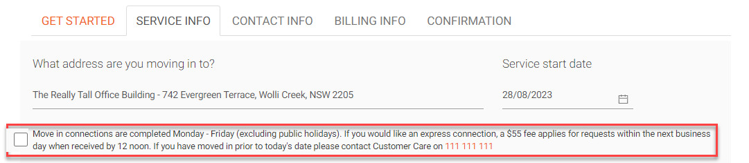 MyAccount move in process – same day connections