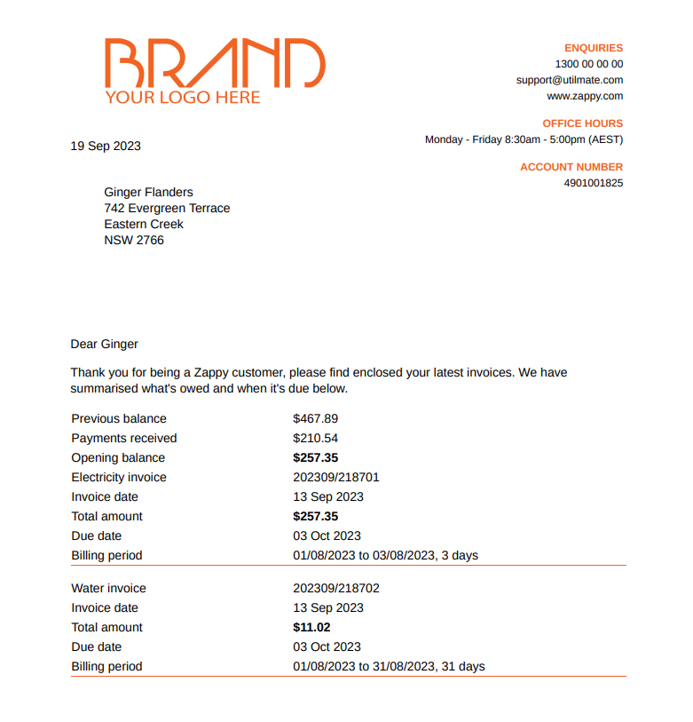 Invoices by product type Invoices by product type