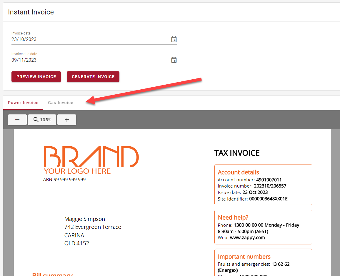 Previewing invoices for different product types Previewing invoices for different product types