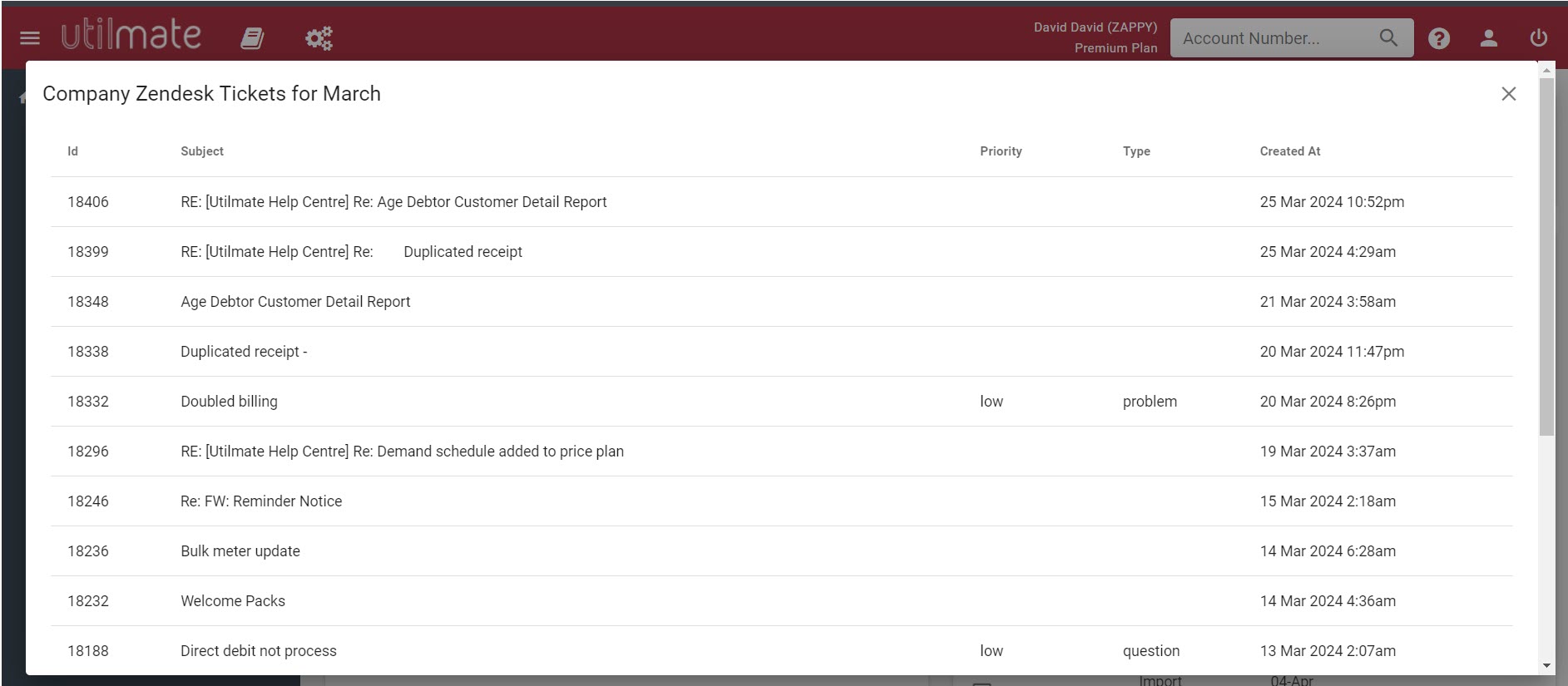 Utilmate support tickets