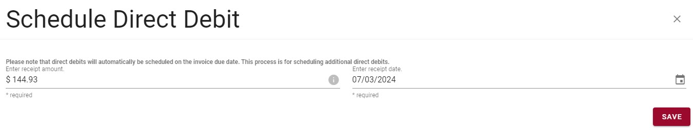 Setup ad-hoc direct debit scheduling