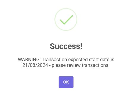 Transaction generation warning Transaction generation warning
